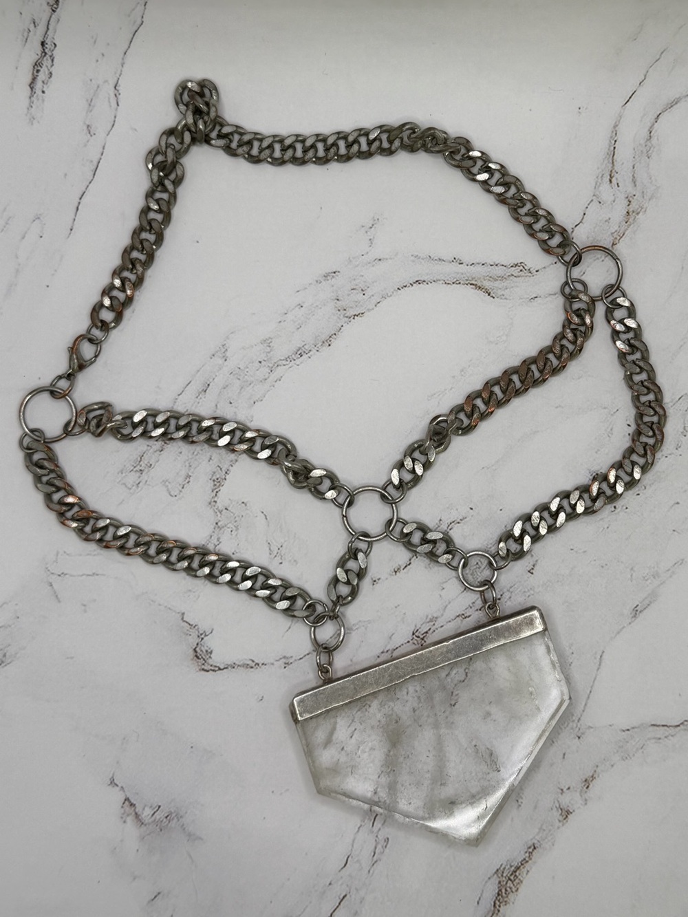 BCP Clear Quartz Statement Necklace Chunky Chain Handmade OOAK Pendant